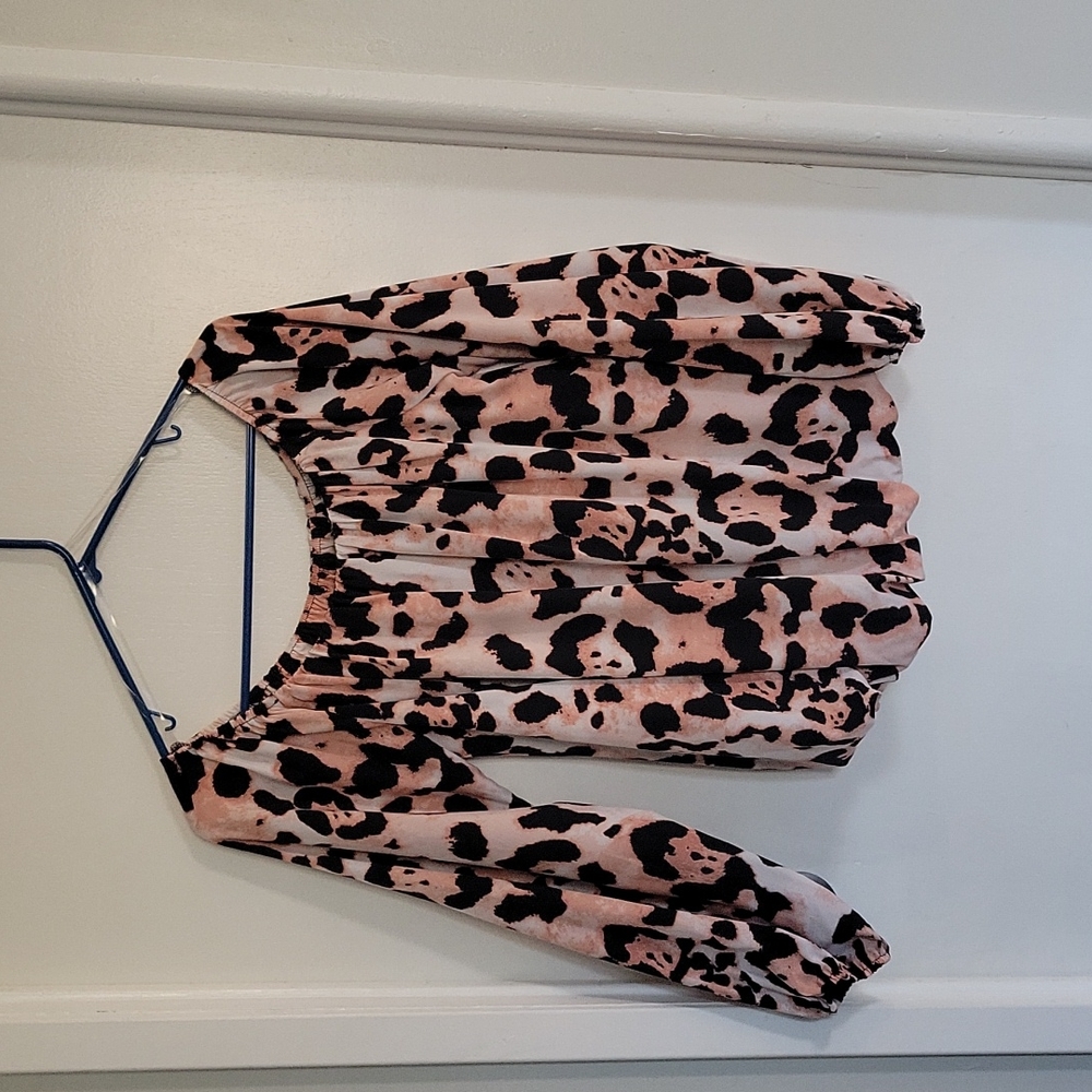 Main Strip Leopard Print Long Sleeve Blouse